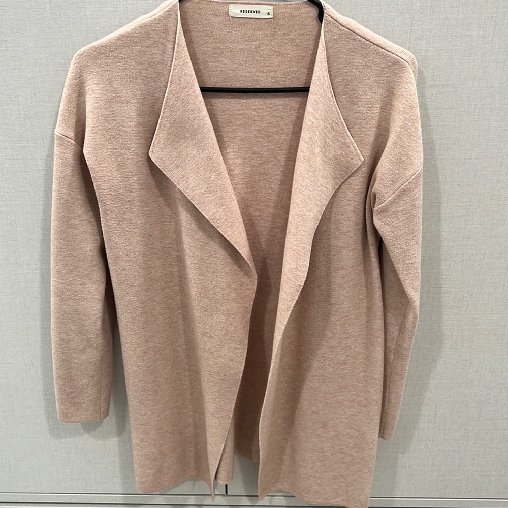 RESERVED: rose-cream open cardigan, past waist length